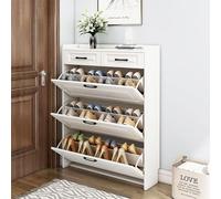Scarpiera stretta bianca con 3 ante, 2 cassetti, 4 ripiani, scarpiera per ingresso, corridoio, soggiorno, scarpiera per casa e appartamento (90 x 24 x 120 cm)