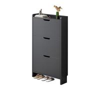 Scarpiera stretta con 2 alette, salvaspazio, in legno, spessore 17 cm, ideale per corridoio, 47 x 17 x 115 cm, elegante finitura nero sesamo