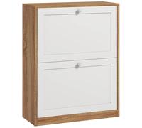 Scarpiera stretta con ripiani regolabili a 2 ante per 12 paia di scarpe 60X24,5X75,5 cm Naturale e bianco