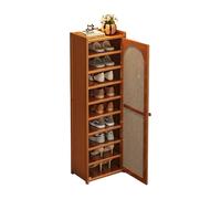 Scarpiera stretta in legno con anta in rattan, design salvaspazio, facile da montare, perfetta per corridoi, appartamenti, piccoli spazi, marrone, 30 x 32 x 91 cm.