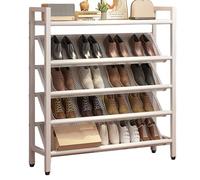 Scarpiera Stretta Inclinata Salvaspazio, Scaffale Scarpe Sottile Indipendente for Piccoli Spazi e Angoli, Robusto Portascarpe In Acciaio for Ingresso Corridoio Dietro Porte E Armadio(White,70x19x114cm