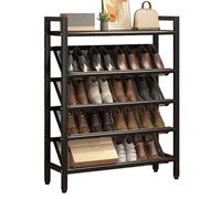 Scarpiera Stretta Inclinata Salvaspazio, Scaffale Scarpe Sottile Indipendente for Piccoli Spazi e Angoli, Robusto Portascarpe In Acciaio for Ingresso Corridoio Dietro Porte E Armadio(Black,50x19x114cm