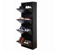 Scarpiera stretta per ingresso e corridoio, scarpiera apribile a 4 ante con ripiano regolabile, capacità 8 paia, sistema antiribaltamento e design sottile (13,5 x 50 x 136,5 cm), colore nero