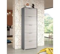 Dmora - Scarpiera Surfinia, Mobile multiuso da ingresso con 5 ante a ribalta, Armadietto portascarpe a doppia profondità, 100% Made in Italy, 67x28h183 cm, Larice