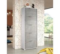 Scarpiera Surfinia, Mobile Multiuso da Ingresso con 5 Ante a ribalta, Armadietto portascarpe a Doppia profondità, 100% Made in Italy, 67x28h183 cm, Bianco e Cemento