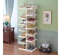 Scarpiera verticale in legno con ripiano regolabile in altezza e design salvaspazio, multi livello, stretto per armadio, ingresso e ripiano superiore angolare incluso (bianco 7F)