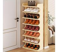 Scarpiera verticale stretta, 6/8 ripiani, autoportante, per stivali, scarpe da ginnastica e tacchi, torre portaoggetti per ingresso e corridoio, marrone chiaro (122 x 46 cm)