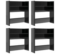 Scarpiere a Muro 4 Pezzi Nero Lucido 60x18x60 cm Legno Multistrato | 2 ripiani ribaltabili per scarpe, stivali e ciabatte, montaggio a parete salvaspazio, superficie liscia facile da pulire,
