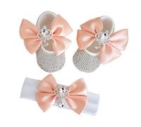 Scarpine Neonato, Scarpe Neonata 0-18 Mesi Set Regalo 2 Pezzi Fascia Capelli Neonata Regalo Battesimo Bimba Scarpe Anti Scivolo, Puntelli per Fotografia Neonato (E11CM (0-6 Mesi)