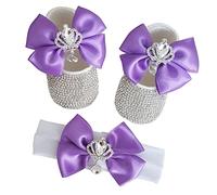 Scarpine Neonato, Scarpe Neonata 0-18 Mesi Set Regalo 2 Pezzi Fascia Capelli Neonata Regalo Battesimo Bimba Scarpe Anti Scivolo, Puntelli per Fotografia Neonato (B12CM(6-12 Mesi))
