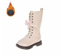 Scarponcini Bambina 25 - Invernali Caldi in Pile Foderati con Gambale Lungo in Pelle A metà Polpaccio Piccoli Suola Antiscivolo (Beige 285 Little Child)