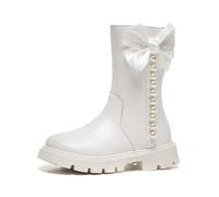 Scarponcini Bambino 25 - da Bambina Lunghi alla Moda con Fiocco E Perla Perfetti per L'Uso Quotidiano E Casual Adatti dai 4 agli 11 Anni (White 9-95 Years)