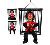 Scary Animated Halloween Decorations - Screaming Boy in Cage Prop for Yard | Scary Hanging Light Up Eyes Prop Motion Activated Halloween Screaming Halloween Decor for Indoor Outdoor Patio Garden Porch