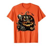Scary Fall Autumn Halloween Skeleton Face Orange Pumpkin Maglietta