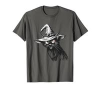 Scary Halloween Black Cat Witch Hat Moon Maglietta
