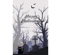Scary Halloween Dot Grid Notebook - Cemetery & Black Cat Cover (100 Pages)