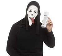 Scary Movie Wassup - Set di accessori per costume da Halloween Ghost Face Scream Maschera con cappuccio e telefono con suoneria fantasma film horror