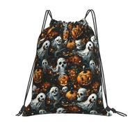 Scary Pumpkins Head Ghosts Skulls Halloween Tasche con Coulisse Regolabile Sacca da Palestra Pieghevole Borsa con Cordoncino per Yoga Donna Vita Quotidiana 36X42Cm