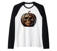 Scary Skull Pumpkin Graphic for Men Goth Skeleton Halloween Maglia con Maniche Raglan