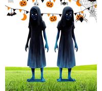 Scary twin - 2-pieces Halloween Ghost Stake, Metal Halloween Haunted Twin Ground Stakes, Spooky twinn Lawn Garden Sign, Ground Insertion Haunted House Prop For Patio, Porch, Lawn, Grassland