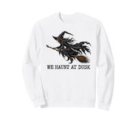 Scary Witch Flying Broom Halloween We Haunt at Dusk Felpa