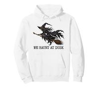Scary Witch Flying Broom Halloween We Haunt at Dusk Felpa con Cappuccio