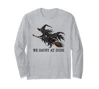Scary Witch Flying Broom Halloween We Haunt at Dusk Maglia a Manica