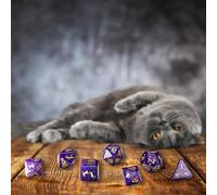 Q-Workshop Set dadi per gioco di ruolo QWOCAT4V Cubo Gatti Purrito Shimmering Viola Oro Nuovo