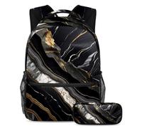 Scatena il tuo potenziale con il set di 2 zaini, zaino grande capacità e astuccio combinato, texture marmo nero, Multicolore, B：29.4x20x40cm P：19x7.5x3.8cm, Zaini Daypack