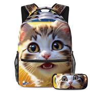 Scatena il tuo potenziale, zaino con astuccio, perfetto set di zaini per la scuola per ragazzi, ragazze e adolescenti in missione, adorabile gatto nuota sott'acqua, Multicolore#03, B：29.4x20x40cm\