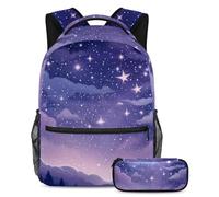 Scatena il tuo potenziale, zaino con astuccio, set perfetto per la scuola per ragazzi, ragazze e adolescenti in missione, cielo stellato viola, Multicolore, B：29.4x20x40cm P：19x7.5x3.8cm, Zaini