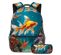 Scatena il tuo potenziale, zaino con astuccio, set perfetto per la scuola per ragazzi, ragazze e adolescenti in missione, simpatico pesce rosso, Multicolore, B：29.4x20x40cm P：19x7.5x3.8cm, Zaini