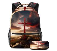 Scatena il tuo potenziale, zaino con astuccio, set perfetto per la scuola per ragazzi, ragazze e adolescenti in missione, croce rossa pasquale, Multicolore, B:29.4x20x40cm P:19x7.5x3.8cm, Zaini