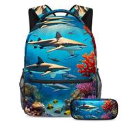 Scatena il tuo stile con questo set di 2 zaini, ideale per ragazzi, ragazze e adolescenti in movimento!, Simpatico squalo, Multicolore, B:29.4x20x40cm P:19x7.5x3.8cm, Zaini Daypack