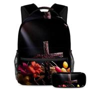 Scatena il tuo stile con questo set di 2 zaini, ideale per ragazzi, ragazze e adolescenti in movimento. Croce nera pasquale, Multicolore, B：29.4x20x40cm P：19x7.5x3.8cm, Zaini Daypack
