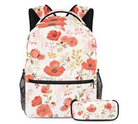 Scatena il tuo stile con questo set di 2 zaini, ideale per ragazzi, ragazze e adolescenti in movimento. Motivo floreale rosso, Multicolore, B：29.4x20x40cm P：19x7.5x3.8cm, Zaini Daypack
