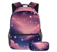 Scatena il tuo stile interiore con il nostro set di 2 zaini da scuola, zaino e astuccio di grande capacità, progettato per ragazzi, ragazze e adolescenti, cielo stellato rosa, Multicolore,
