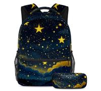 Scatena la creatività del tuo bambino con questo set di 2 zaini per bambini, ideale per studenti, cielo stellato giallo, Multicolore, B：29.4x20x40cm P：19x7.5x3.8cm, Zaini Daypack