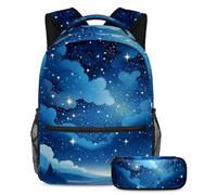 Scatena la tua creatività con questo set di 2 zaini, zaino e astuccio per ragazzi, ragazze e adolescenti, cielo stellato blu, Multicolore, B：29.4x20x40cm P：19x7.5x3.8cm, Zaini Daypack