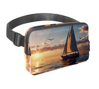 Scatena la tua voglia di viaggiare, borsa a tracolla per uomini e donne, perfetta per corsa, passeggiate, escursioni e ciclismo, barca a vela vista tramonto, Multicolore#01, 1.5x9.0x5.9in/4x23x15cm