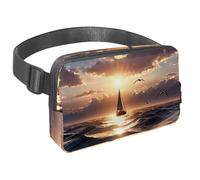 Scatena la tua voglia di viaggiare, borsa a tracolla per uomini e donne, perfetta per corsa, passeggiate, escursioni e ciclismo, barca a vela vista tramonto, Multicolore#05, 1.5x9.0x5.9in/4x23x15cm