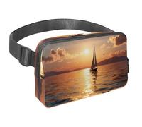 Scatena la tua voglia di viaggiare, borsa a tracolla per uomini e donne, perfetta per corsa, passeggiate, escursioni e ciclismo, barca a vela vista tramonto, Multicolore#02, 1.5x9.0x5.9in/4x23x15cm