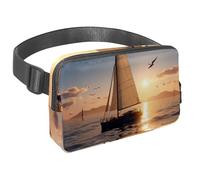 Scatena la tua voglia di viaggiare, borsa a tracolla per uomini e donne, perfetta per corsa, passeggiate, escursioni e ciclismo, barca a vela vista tramonto, Multicolore#03, 1.5x9.0x5.9in/4x23x15cm