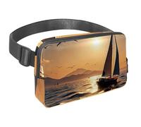 Scatena la tua voglia di viaggiare, borsa a tracolla per uomini e donne, perfetta per corsa, passeggiate, escursioni e ciclismo, barca a vela vista tramonto, Multicolore#04, 1.5x9.0x5.9in/4x23x15cm