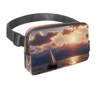 Scatena la tua voglia di viaggiare, borsa a tracolla per uomini e donne, perfetta per corsa, passeggiate, escursioni e ciclismo, barca a vela vista tramonto, Multicolore#08, 1.5x9.0x5.9in/4x23x15cm