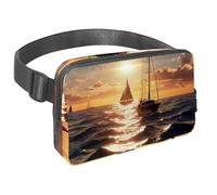 Scatena la tua voglia di viaggiare, borsa a tracolla per uomini e donne, perfetta per corsa, passeggiate, escursioni e ciclismo, barca a vela vista tramonto, Multicolore#06, 1.5x9.0x5.9in/4x23x15cm