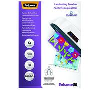 FELLOWES - FOGLI PER PLASTIFICATRIICE - 100 FOGLI - 80 MICRONS - A4