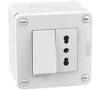 Scatola Bticino MatixGO 2 moduli IP40 con interruttore e presa bivalente bianco 28402W2