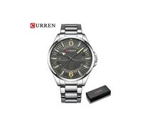 (scatola argentata)Orologio da polso da uomo Curren, marchio di lusso, semplice, al quarzo, con cinturino
