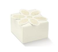 Scatola Astuccio Avorio con Fiore Glitterato per Confetti Idea Decorazione Wedding 3,5 x 3,5 x h 2,5 cm Confezione 20 pz Art 14970